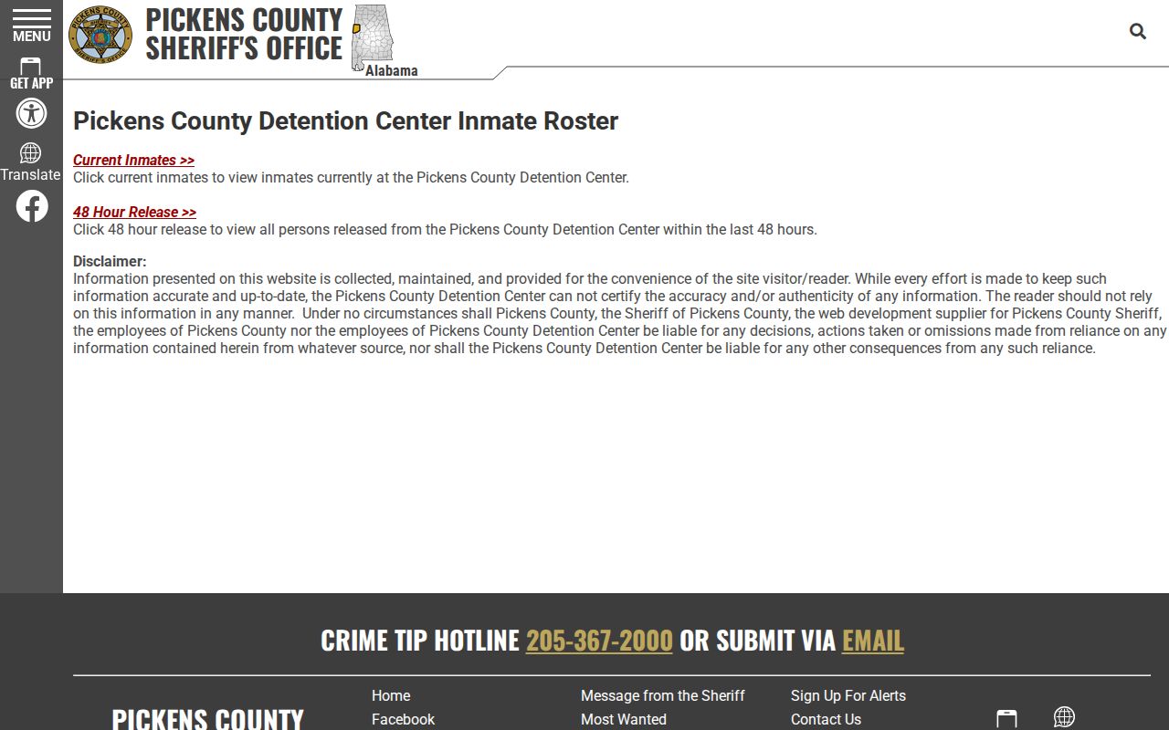 Pickens County roster chooser for current and released inmates
