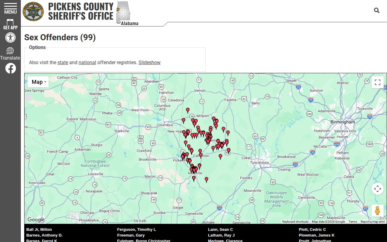 Pickens County Sheriff's sex offender registry page